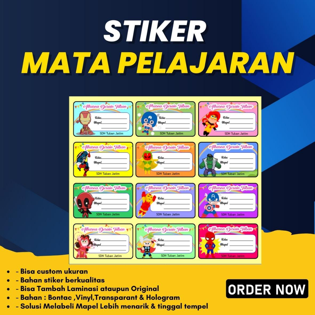 

STIKER MATA PELAJARAN, STIKER MAPEL, (PER A3 BISA JADI 21 - 80 Pcs) STICKER CUSTOM, STICKER KARAKTER LABEL BUKU PELAJARAN TANPA PO
