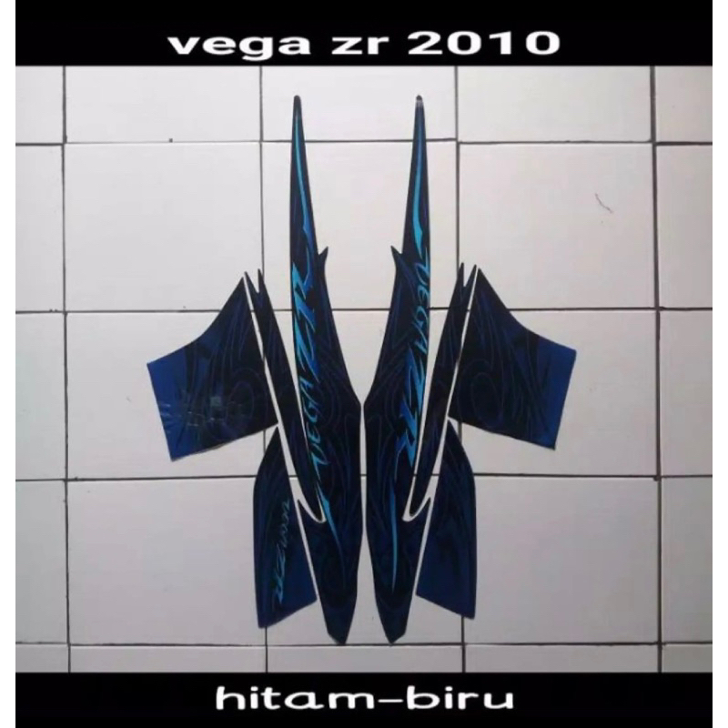 STICKER FULL SET STRIPING LIS BODY YAMAHA VEGA ZR 2010 WARNA BIRU CORAK HITAM STANDAR