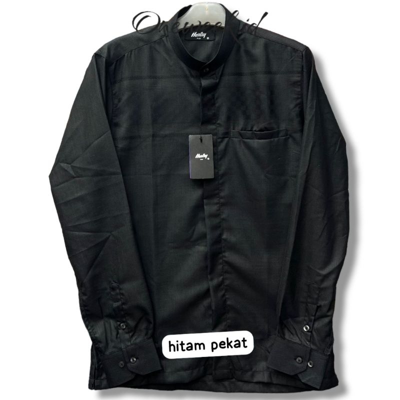 Kemeja koko harley warna hitam motif tangan panjang