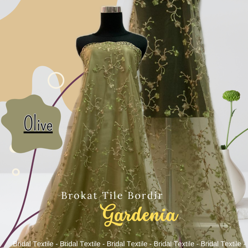 Bahan Kain Brokat Brukat Tile Tulle Bordir Two Tone Gardenia Warna Teracotta Merah Hijau Olive Green