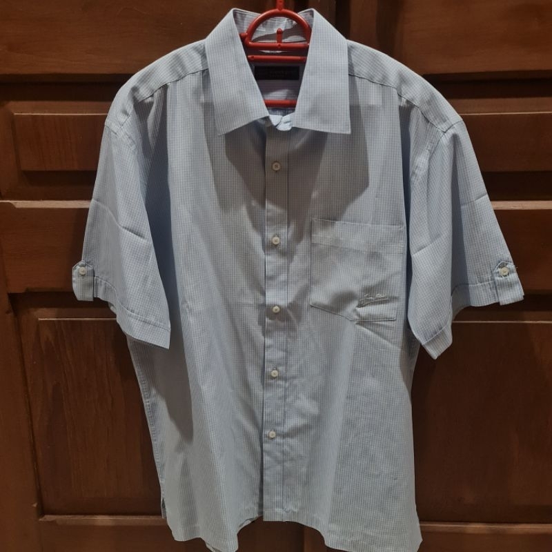 Henry Adams Weekend London Blue Square Shirt Kemeja Lengan Pendek Kotak Biru Original Ori