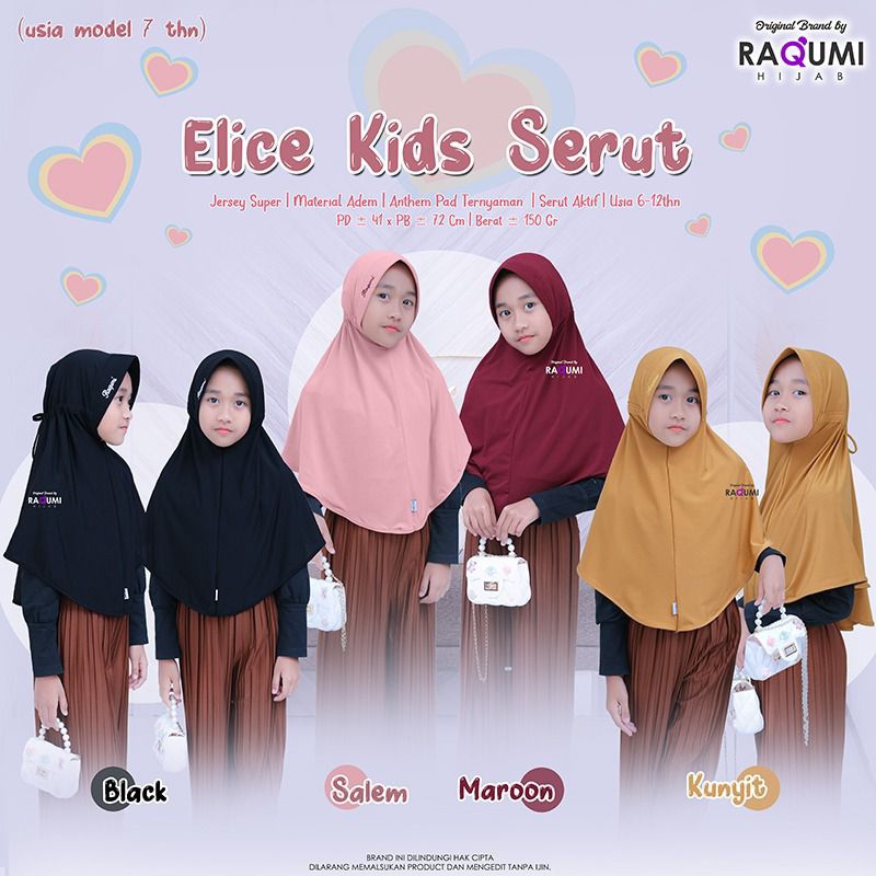 ELICE KIDS SERUT RAQUMI HIJAB | ELICE RAQUMI ORIGINAL | JILBAB SERUT ANAK 6-12 TAHUN | JILBAB JERSEY