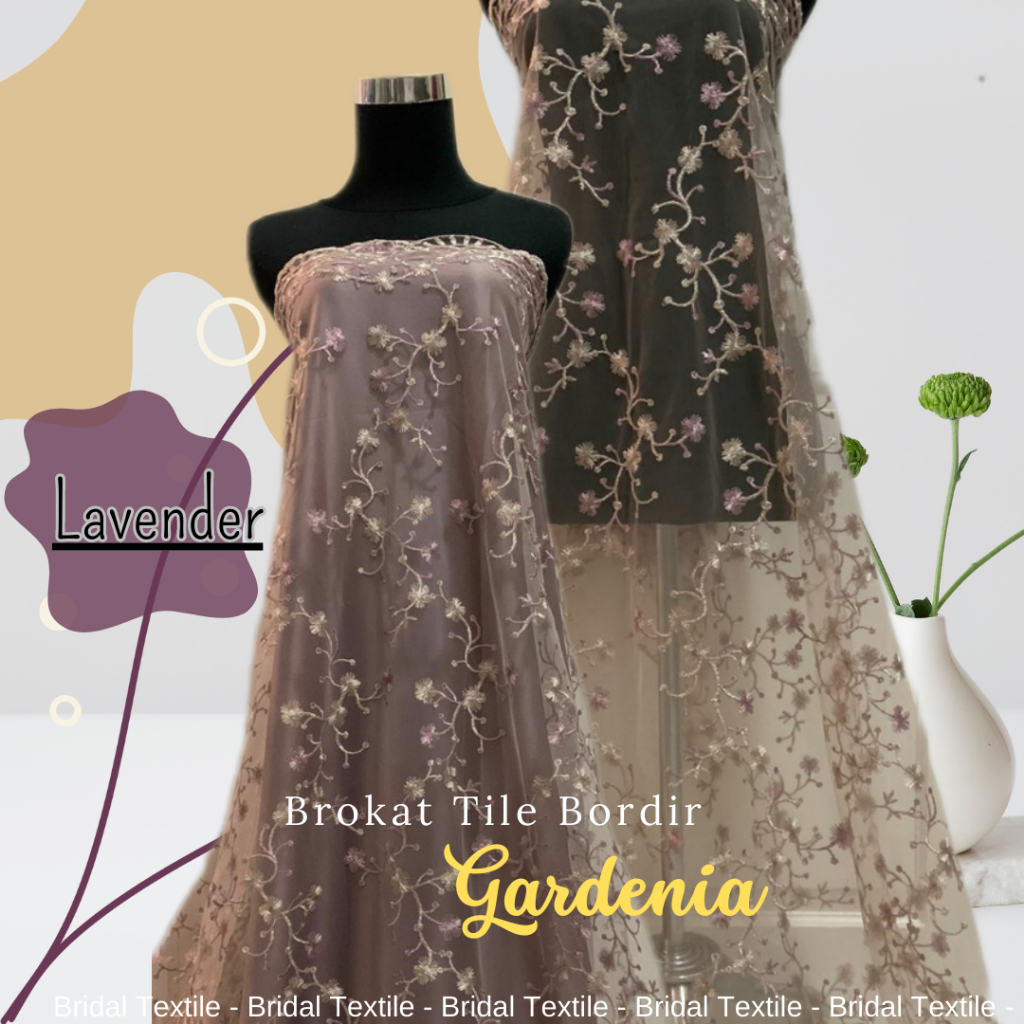 Bahan Kain Meteran Brokat Brukat Tile Tulle Bordir Two Tone Gardenia Warna Teracotta Merah Bata Oran