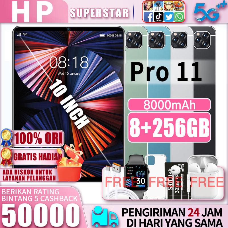 100% Asli Galaxy Pro11 Tab Baru Tablet PC 12GB + 512GB Tablet Android 8/10.0inch Layar Full Screen L