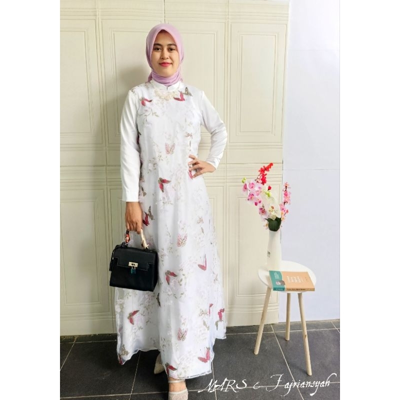 Dress kondangan cantik organza motif kupu-kupu