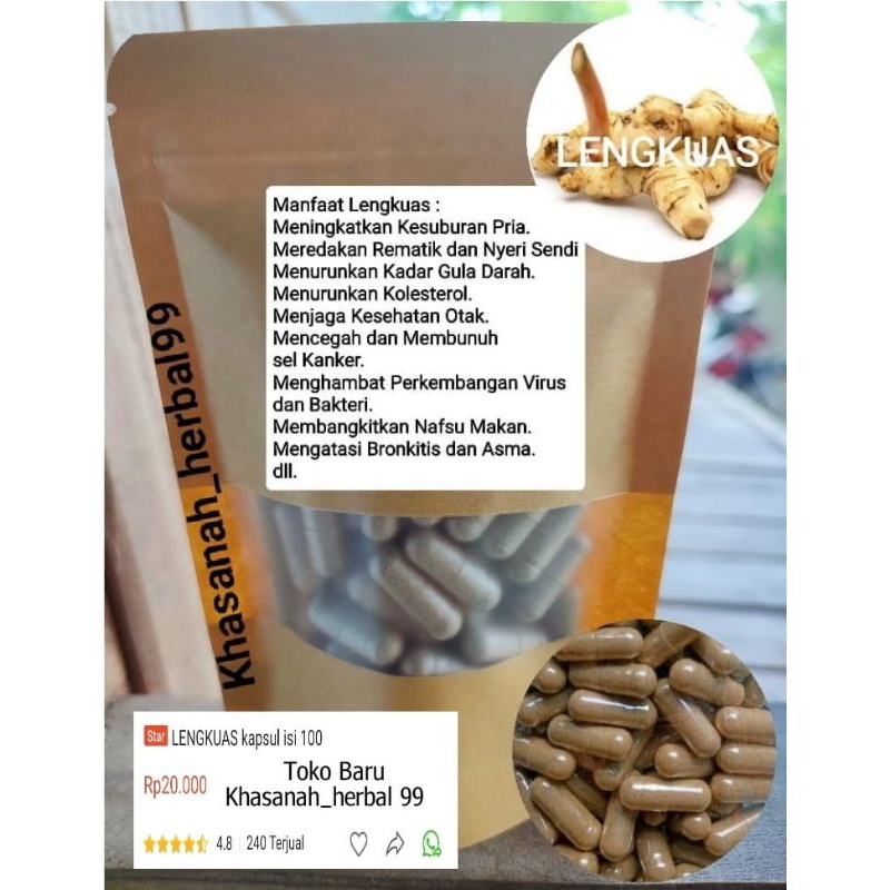 Serbuk LENGKUAS/LAOS isi 100 kapsul untuk campak,asma,bronkitis