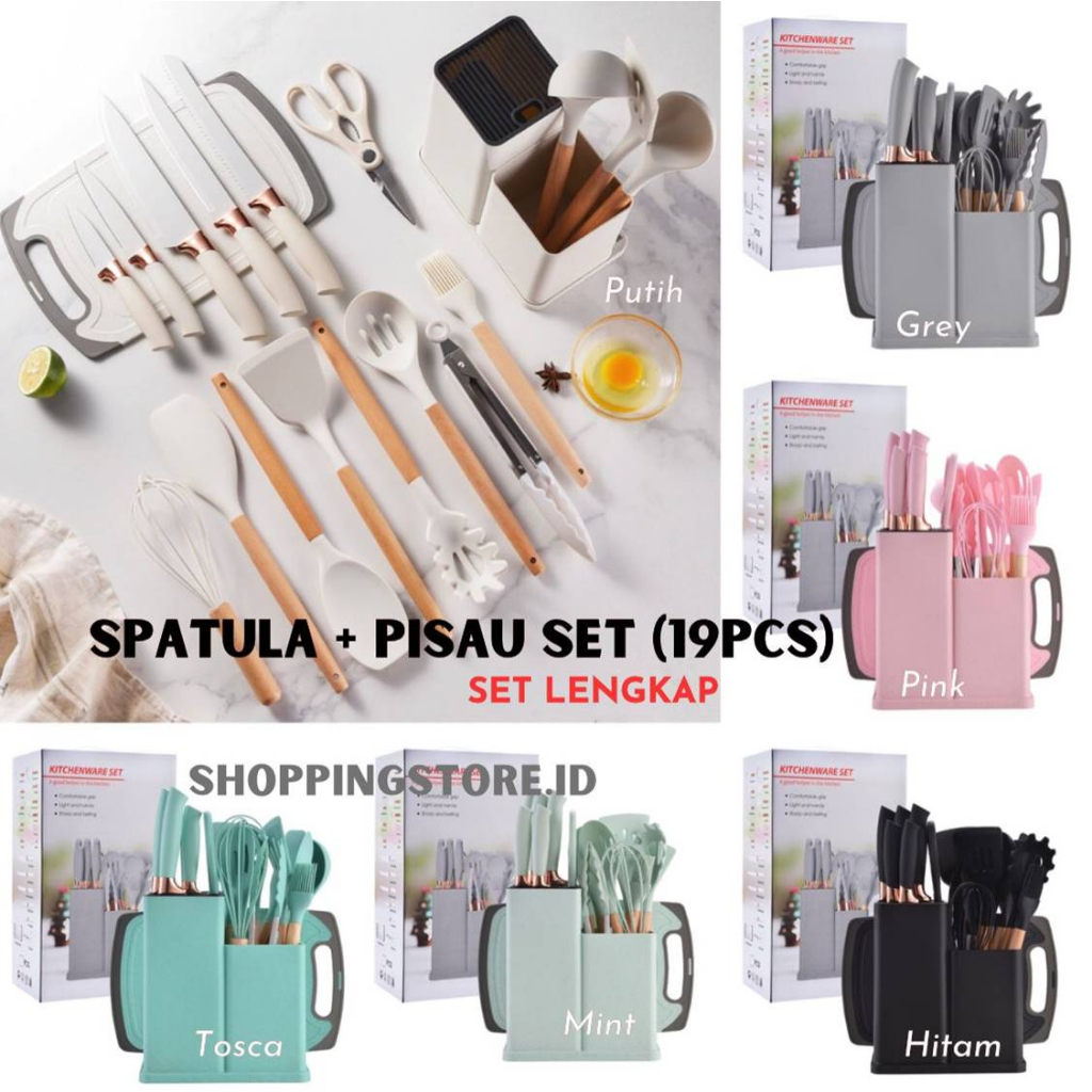 TERMURAH KITCHENWARE SET 19 PCS / SPATULA SILICONE KNIFES SET / SPATULA SILIKON SET / PISAU DAN