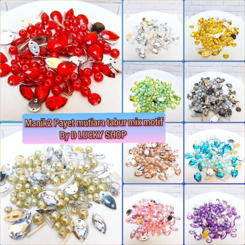 Mutiara sintetis Payet manik mote tabur jahit campuran motif per 10 gram