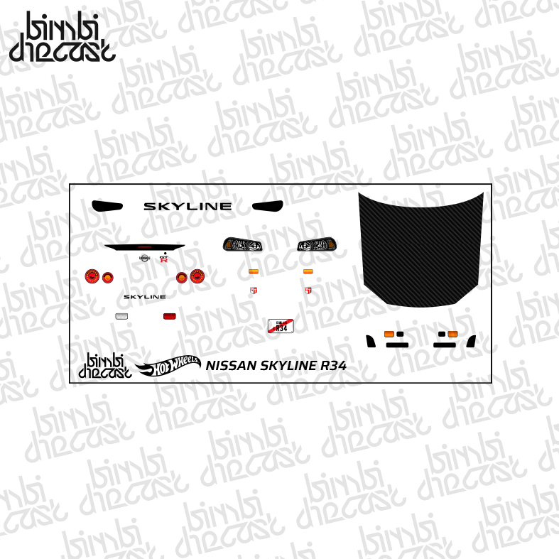 Decal Hotwheels Nissan Skyline R34 Detailing Transparan