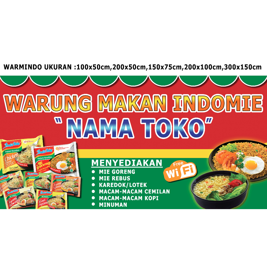Cetak Spanduk Banner Baner Warung Toko Custom Warkop Iindomie BKI