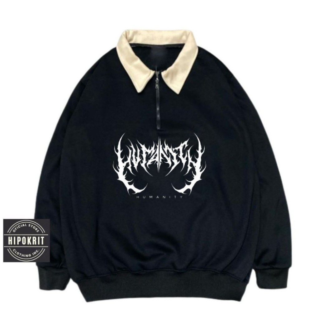 Sweater Rugby Halfzip Vintage Unisex Black Humanity
