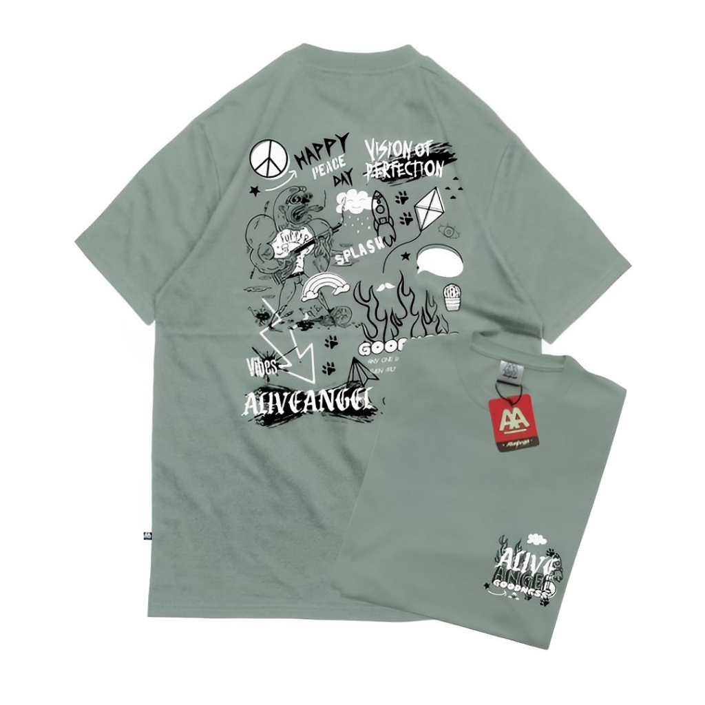KAOS STREETWEAR VISION KAOS SAGE GREEN KAOS PEACE ORIGINAL T-SHIRT OBLONG DISTRO PREMIUM KAOS DISTRO