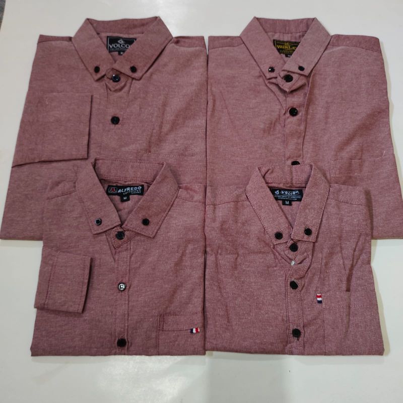 kemeja polos lengan pendek pria dusty ungu