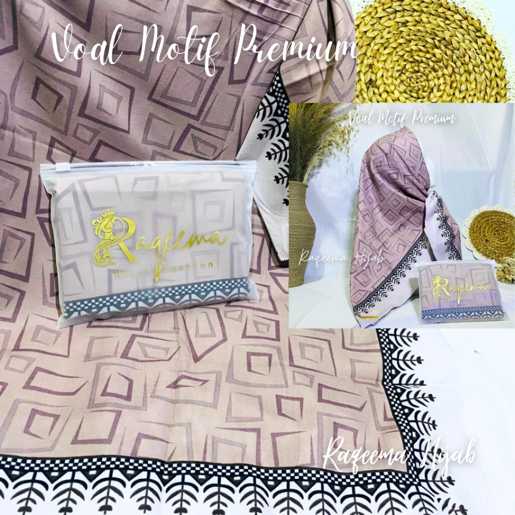 Hijab Voal Motif Premium Munita series Lasercut Segi Empat by Raqeema Hijab With Pouch