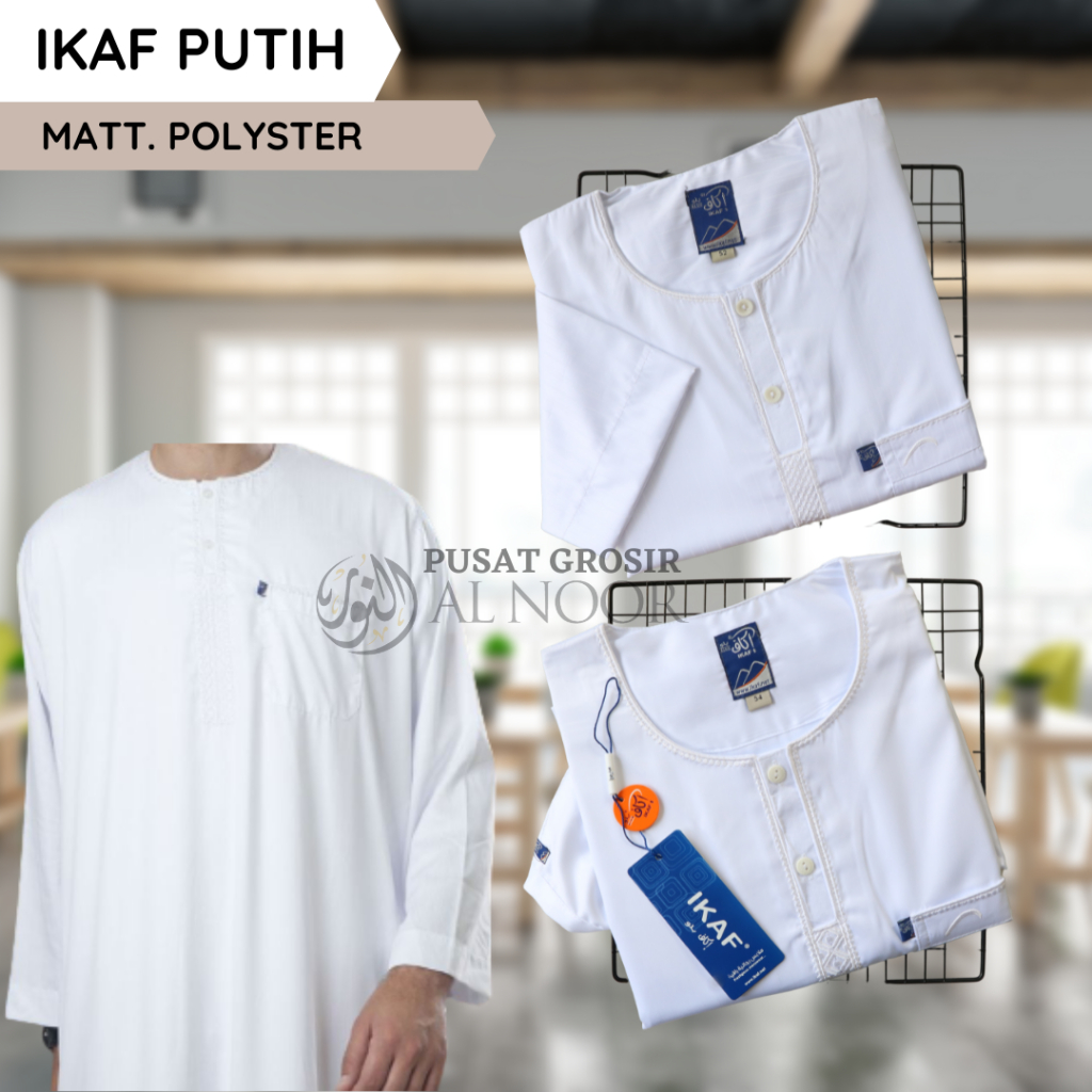 Jubah Pria | Gamis Pria | Ikaf Polyster Putih - Pusat Grosir Al Noor