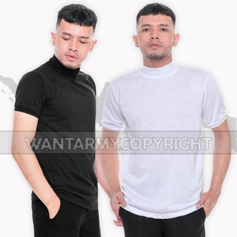 Kaos Kerah Tinggi Katun Tebal/Kaos Hitam Polos/Kaos Kerah Tinggi Putih Polos/Baju Kerah Tinggi