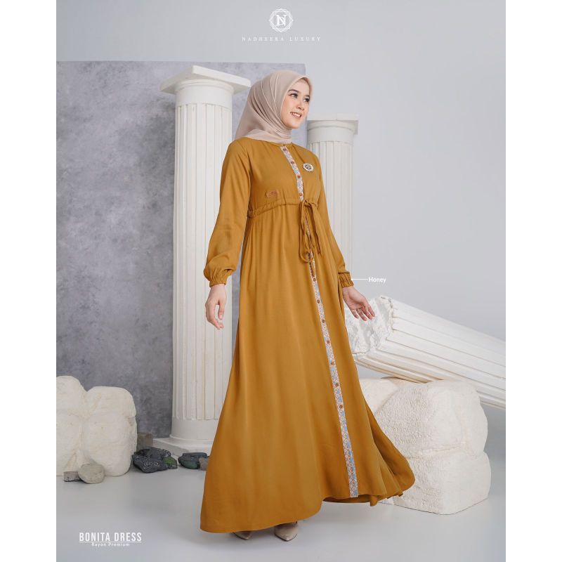 Bonita Dress Nadheera Luxury ORI Gamis Rayon Premium size Standar dan Jumbo READY STOK
