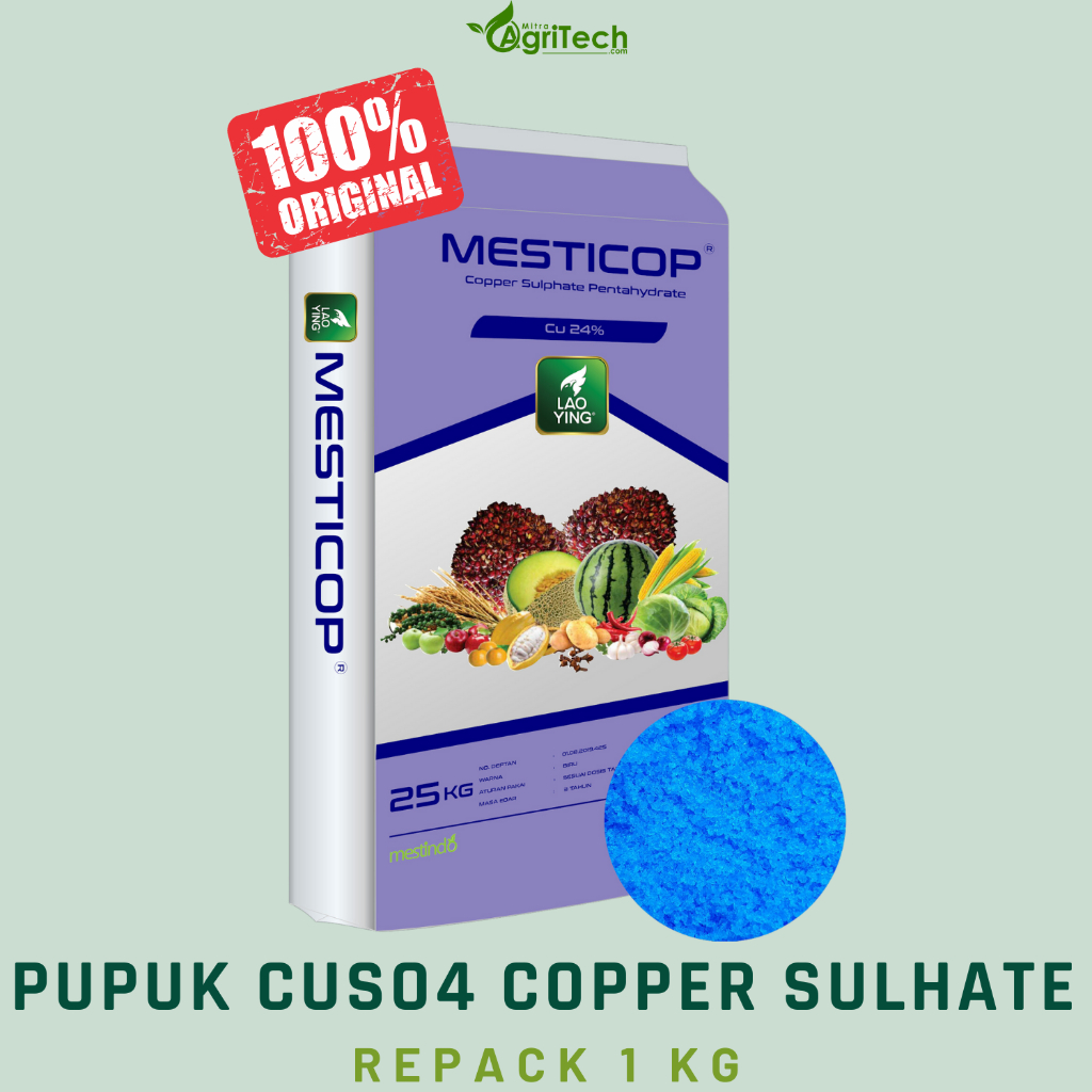 PUPUK CuSO4 CHOPPER SULFATE TEMBAGA SULFATE TERUSI KEMASAN REPACK 1 KG PUPUK SAWIT TANAMAN