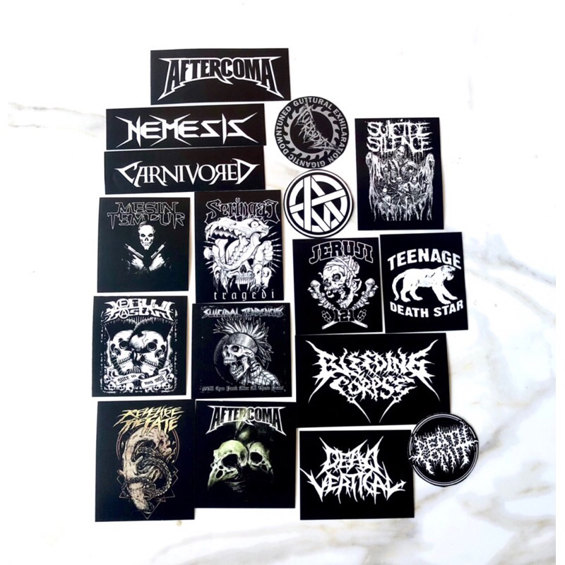 

sticker pack band metal indo jeruji carnivored nemesis mesin tempur aftercoma bahan graftac untuk helm kulkas gitar tumblr lemari kaca dll
