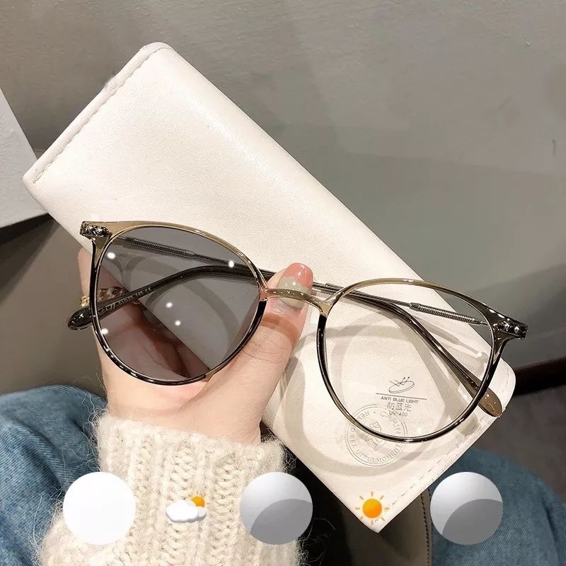 [READY MAKASSAR] Kacamata Lensa 2in1 Photocromic Antiradiasi Bentuk Bulat