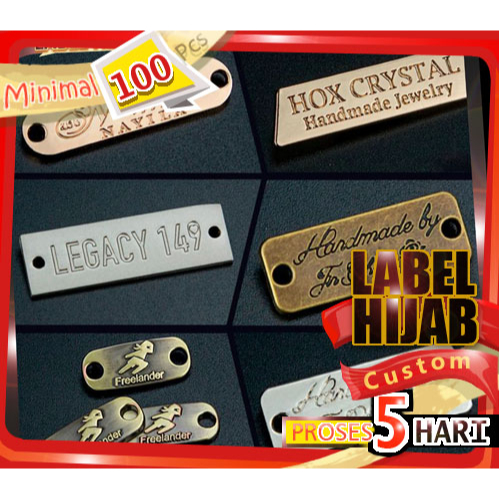 Harga  label hijab custom alloy anhas desain sendiri harga murah aksesoris kerudung jilbab dan gamis