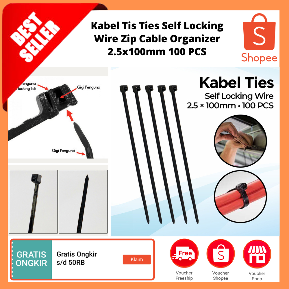Kabel Tis Ties Self Locking Wire Zip Cable Organizer 2.5x100mm 100 PCS / Ikatan Kabel Nilon Gesper L