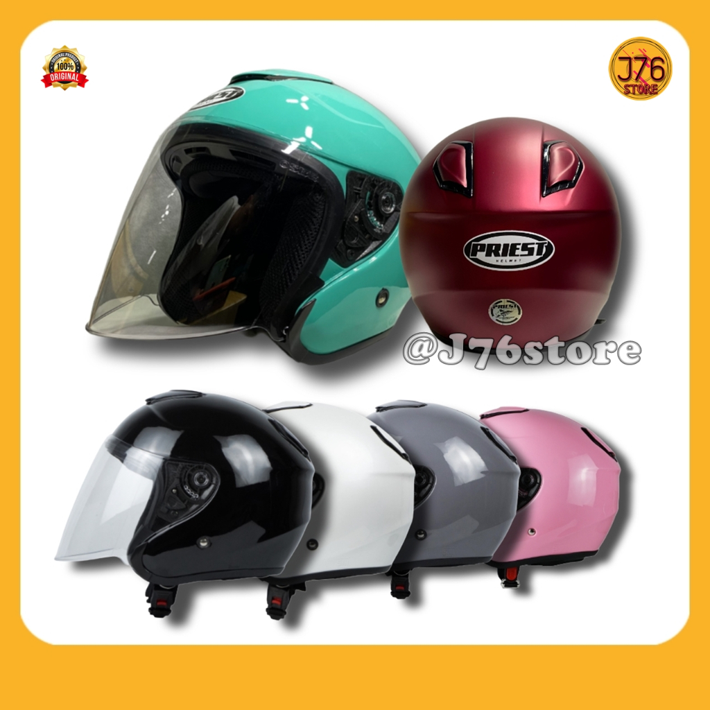 Helm Sepeda Motor Half Face Model Kyt Kyoto Solid Polos Bye Priest Helmet Paket Ganteng Warna Whitte