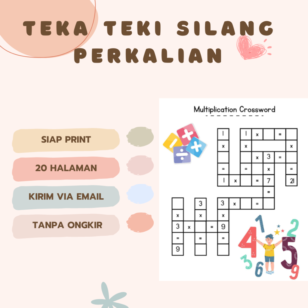 20 Lembar TTS Perkalian Siap Cetak - Printable Worksheet Perkalian