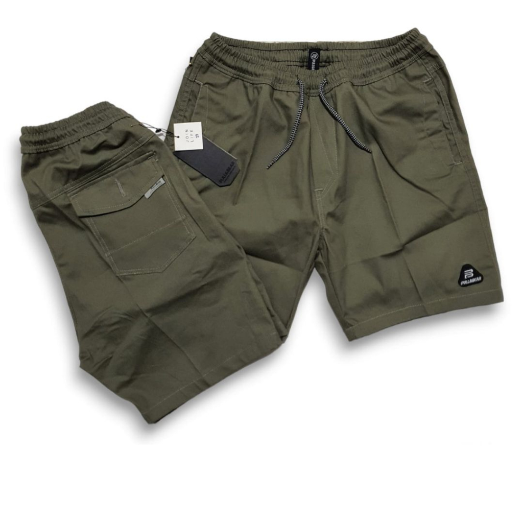 Celana Pendek Boardshort Pinggang Karet Pantai Santai Distro Pria Branded Surf Hijau Army PULL AND B