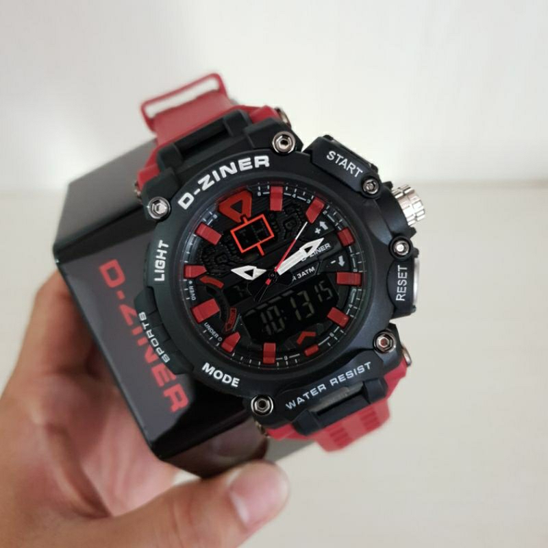 Jam tangan Sporty Original D-ZINER DZ 8298 Red Dual time include tin box