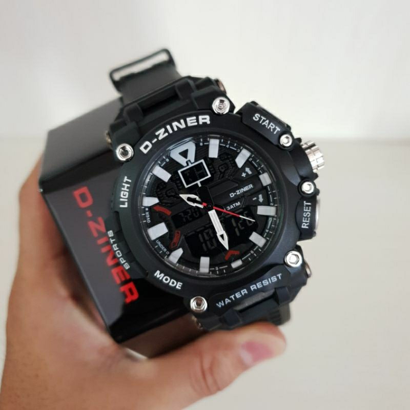 Jam tangan Sporty Original D-ZINER DZ 8298 Black White Dual time include tin box