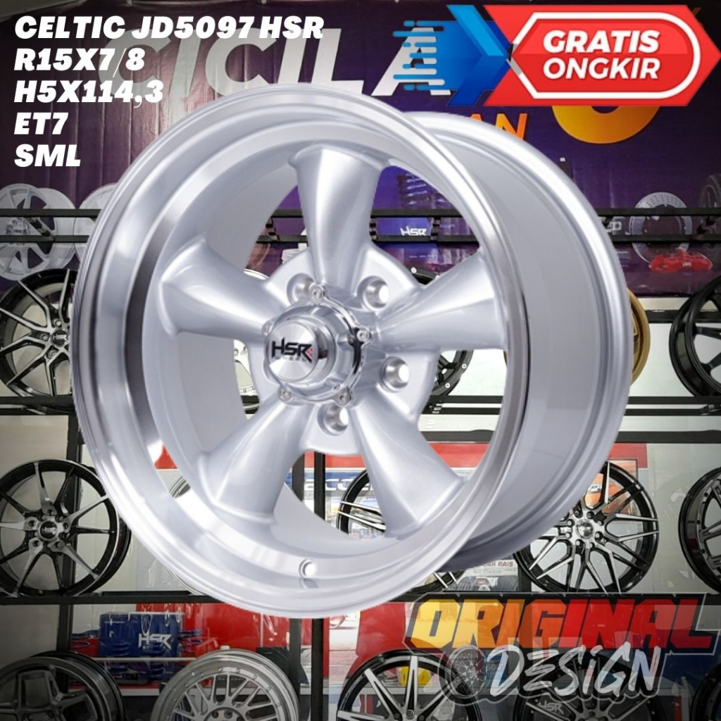 Velg Mobil Ring 15 HSR CELTIC R15 Lebar 7/8 Lobang 5 ET7 Silver Machine Lip