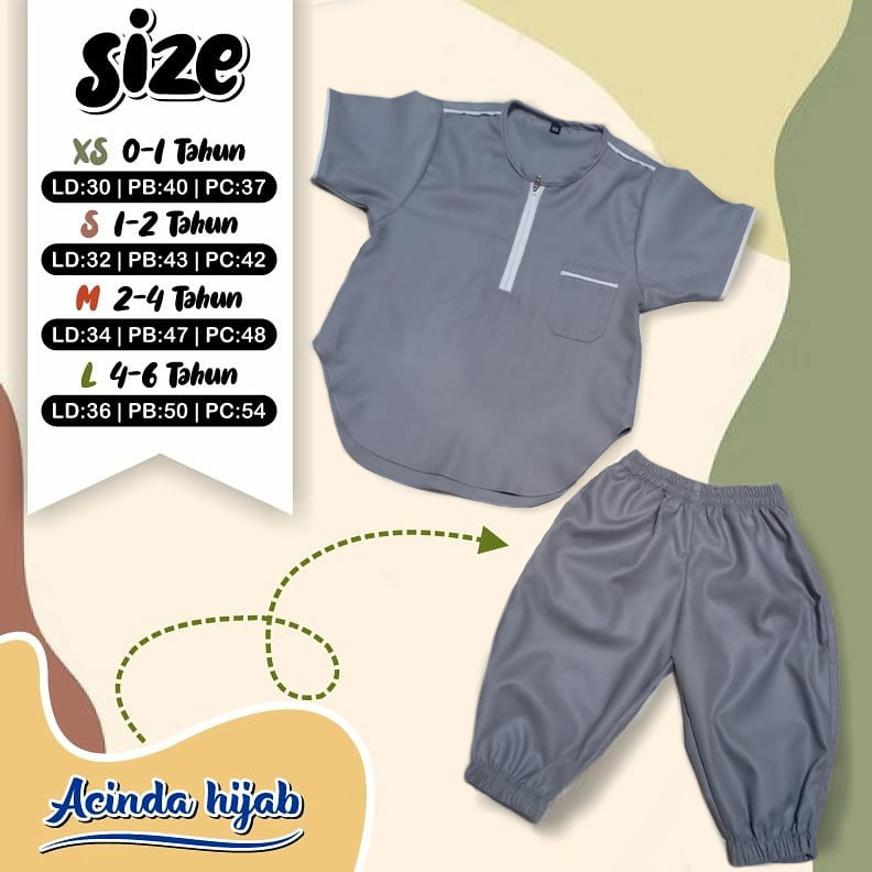 Koko Kurta Anak Katun Toyobo Fodu Setelan Celana Joger Premium 0-6 Tahun