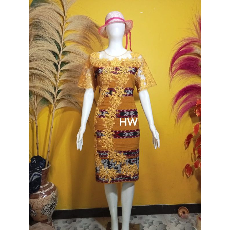 DRESS TENUN MIK BROKAT KUNING EMAS