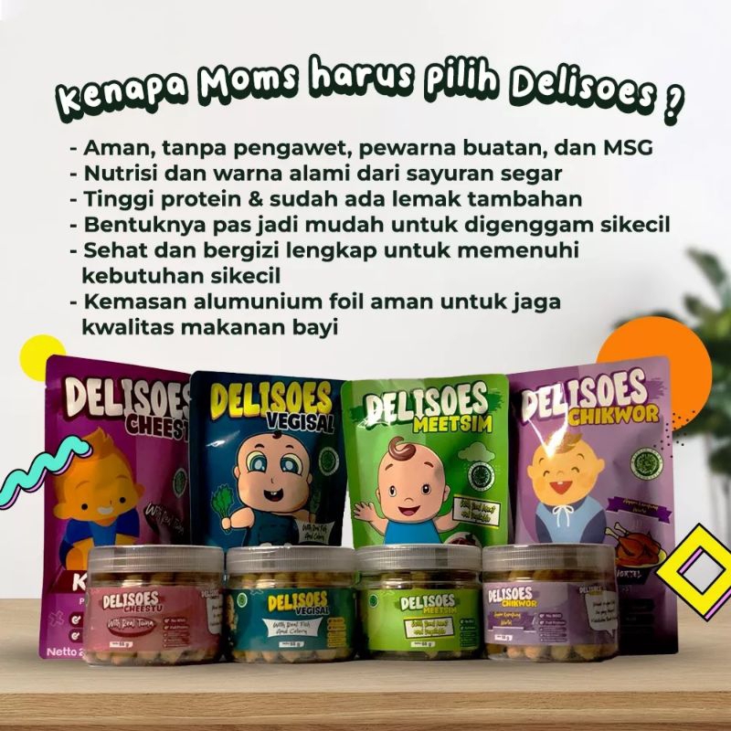 

Cemilan Bayi Delisoes Snack Bayi (Non MSG) Dan Abon MPSI