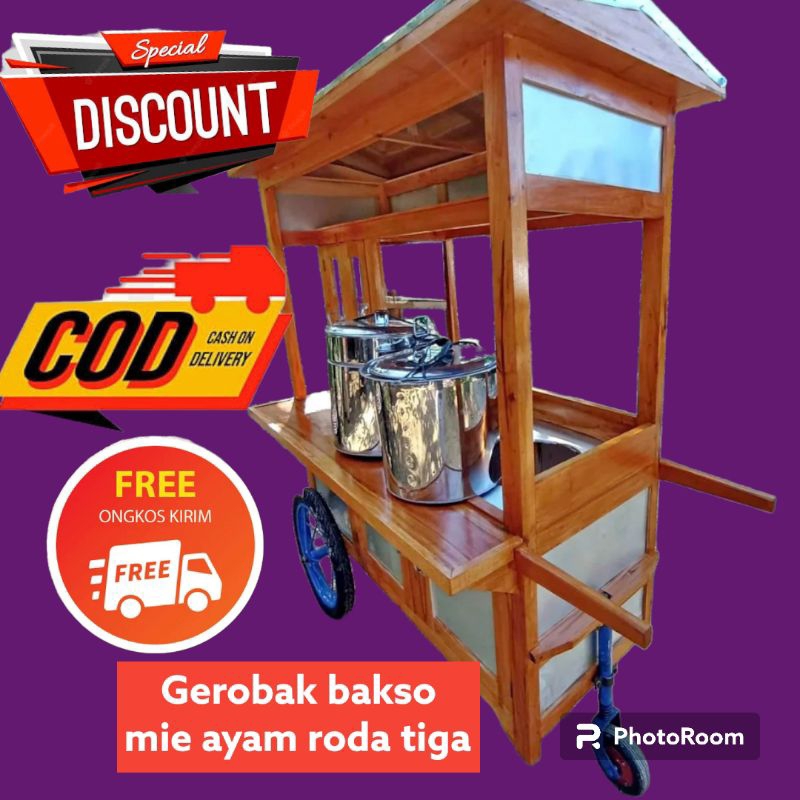 gerobak bakso mie ayam roda tiga dan dua dandang