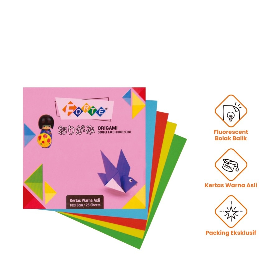 

Kertas lipat Origami FORTE dua sisi ukuran 18 x 18 cm isi 25 lembar