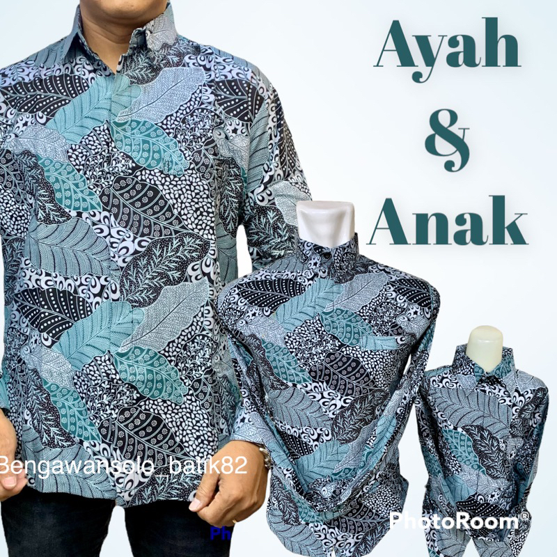 HIJAU MINT Baju Batik couple ayahndan anak Lengan Panjang lapisan furing,Warna hijau mint