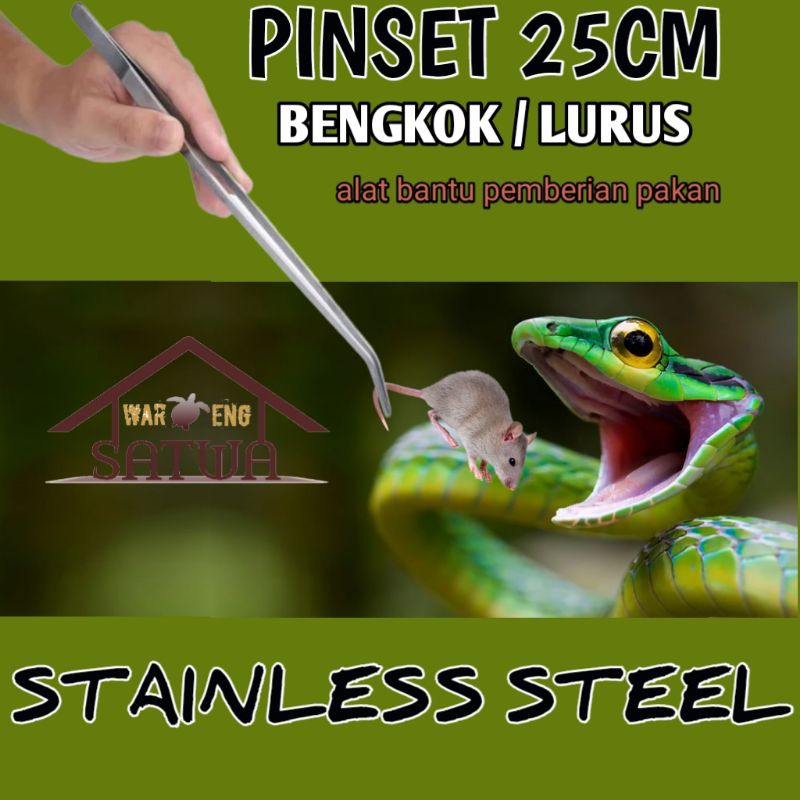 Pinset Pakan Reptil Stainless Steel 25cm Bengkok Lurus Alat Feeding Ular Gecko Kadal