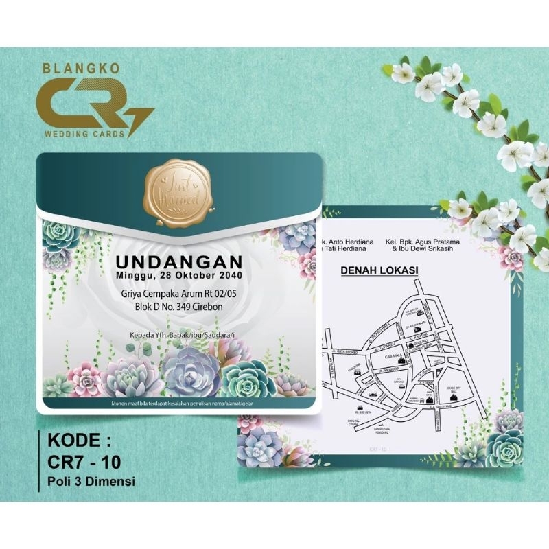 UNDANGAN MURAH LIPAT DUA,  ELEGAN, FOIL EMAS