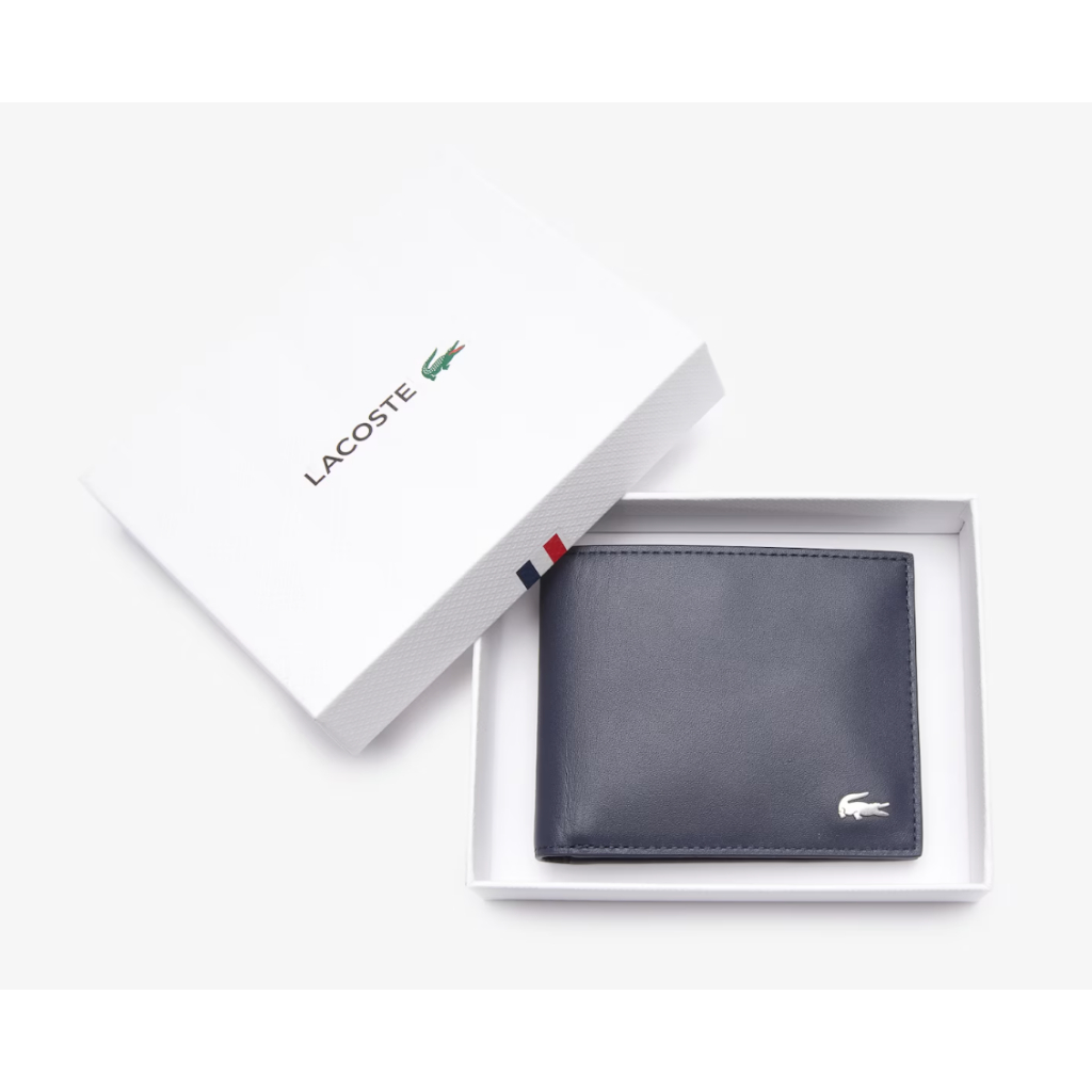 Dompet Pria Lacoste Men's Fitzgerald Leather Six Card Wallet Navy 100% Original Resmi