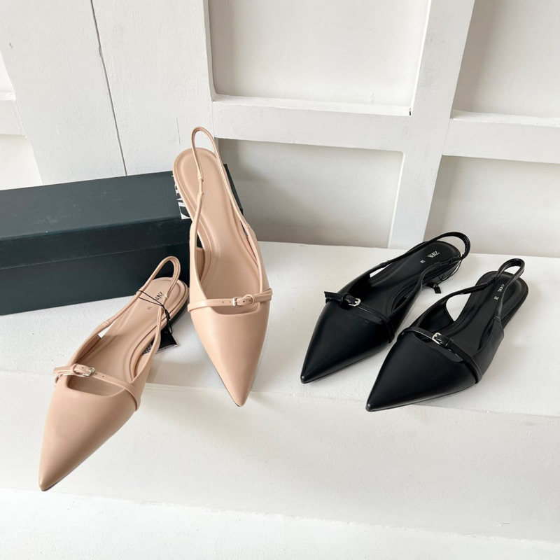 ZS940 Sepatu Flat Zara Tali Belakang Sepatu Selop Lancip Wanita Branded