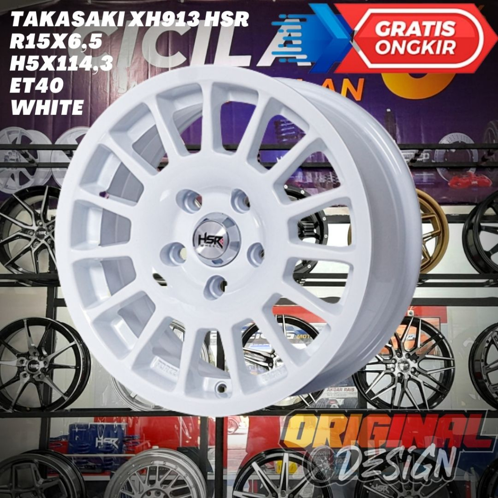 Velg Mobil Racing Ring 15 R15 HSR TAKASAKI Lebar 6,5 Baut 5 ET40 WHITE