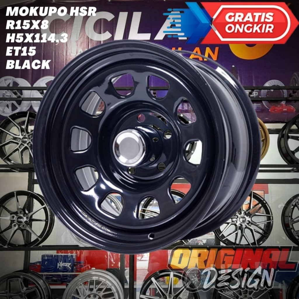 Velg Mobil Ring 15 DAYTONA STEEL HSR MOKUPO R15 Lebar 8 ET15 BLACK