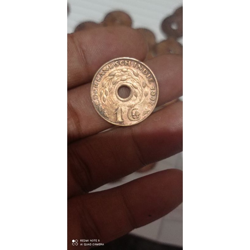 keping koin uang koin koin belanda 1 sen  tahun 1937 original
