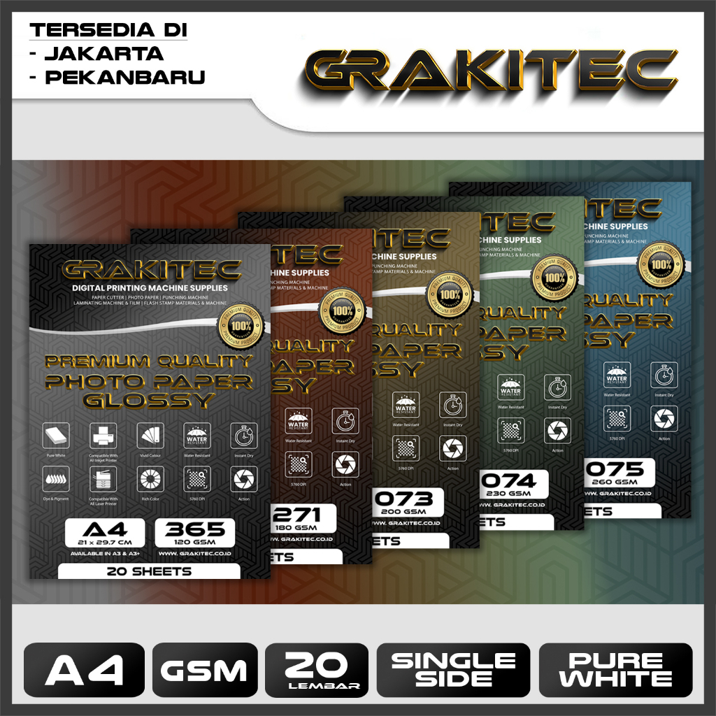 

Kertas Foto Glossy A4 - GRAKITEC Premium Photo Glossy Paper A4 260, 230, 200, 180, 120 GSM