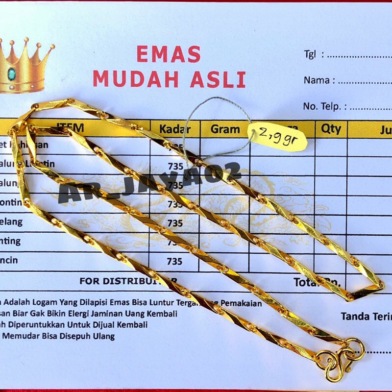 kalung motif padi berat 2,9gr asli emas murni free surat