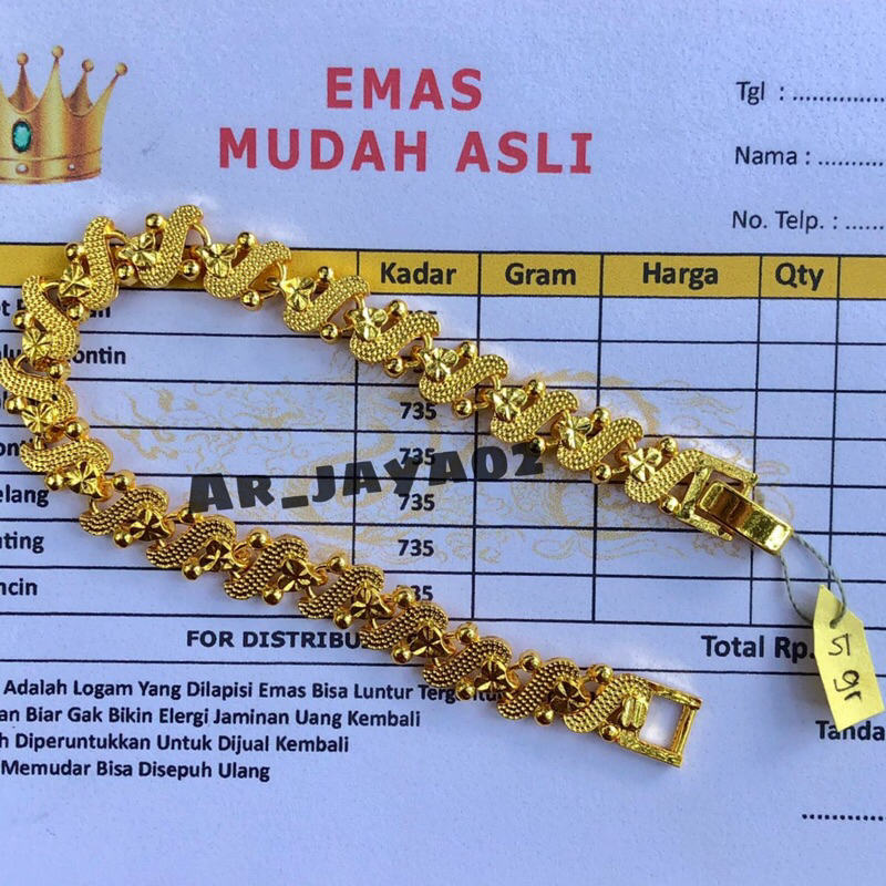 Gelang tangan sisik naga asli emas muda berat 5gr kader735% free surat