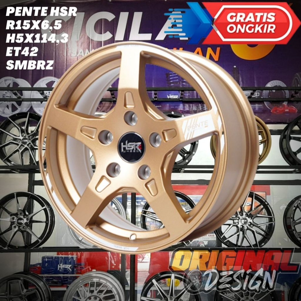 Velg Mobil Ring 15 HSR PENTE R15 Lebar 6,5 Lobang Baut 5 ET42 BRONZE
