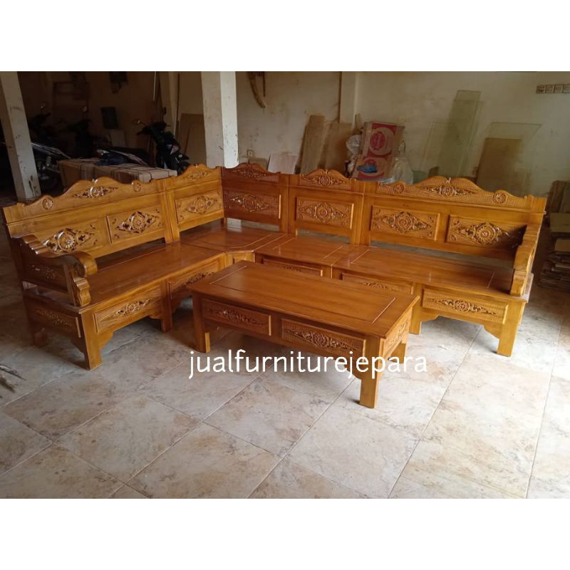 kursi tamu sudut kayu jati Jepara, set kursi tamu sudut kayu jati asli jepara